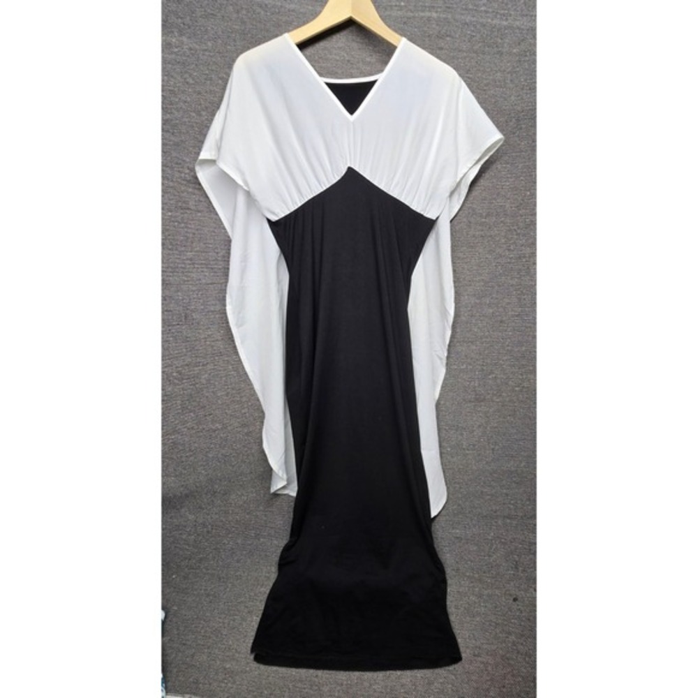 Black White Colorblock V-Neck Batwing Sleeve Maxi Dress sz M Formal Elegant